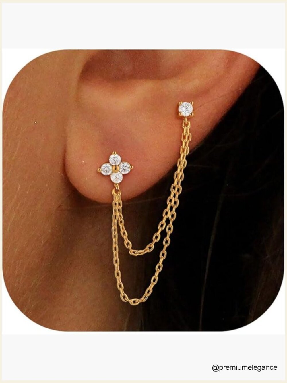 14K Gold Plated Chain Drop Dangle Earrings Hypoallergenic CZ Stud